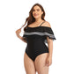 Maillot de bain 1 pièce noire à encolure droite et volants