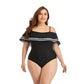 Maillot de bain 1 pièce noire à encolure droite et volants